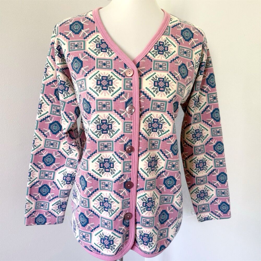 Women's Vtg Southwestern Desert Boho Aztec Cardigan Sweatshirt Small Geometric S